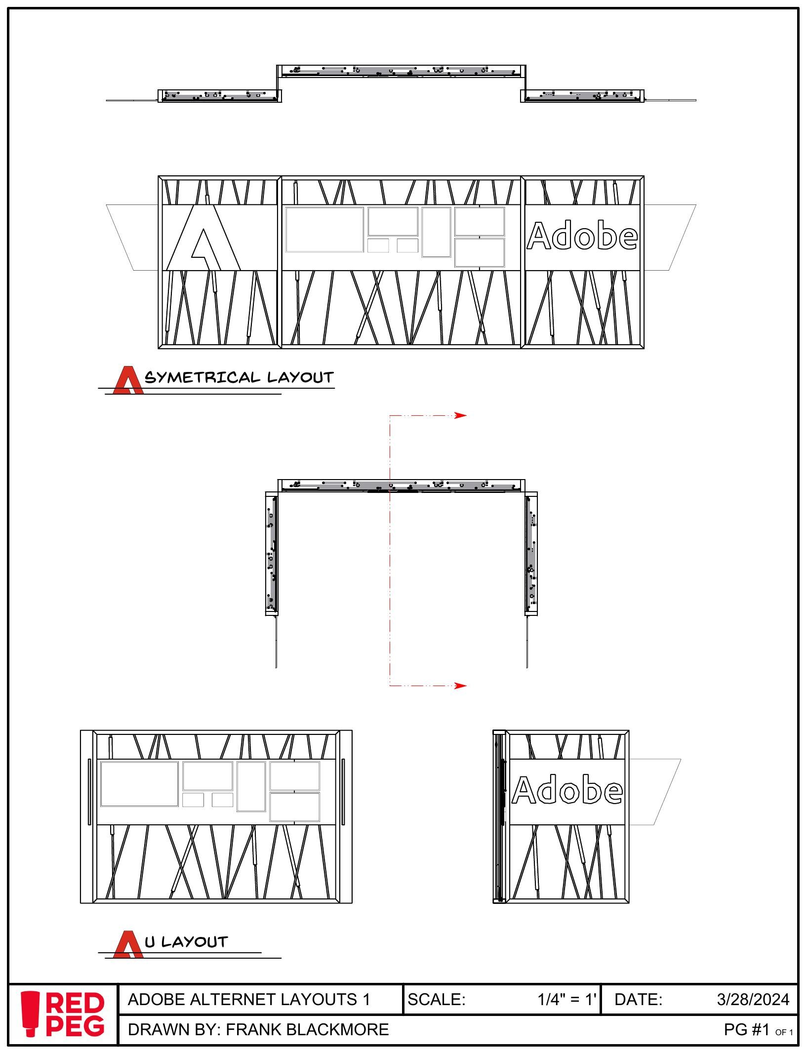 Drawing of the symmetrical straight-run layout and the U layout, showing how the three walls bolt together in each configuration