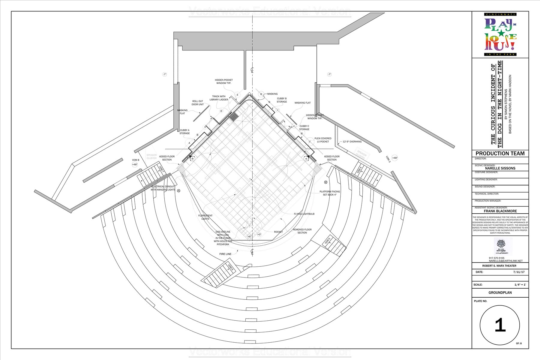 The Curious Incident of the Dog in the Night-Time ground plan, Cincinnati Playhouse in the Park, dimensioned and annotated
