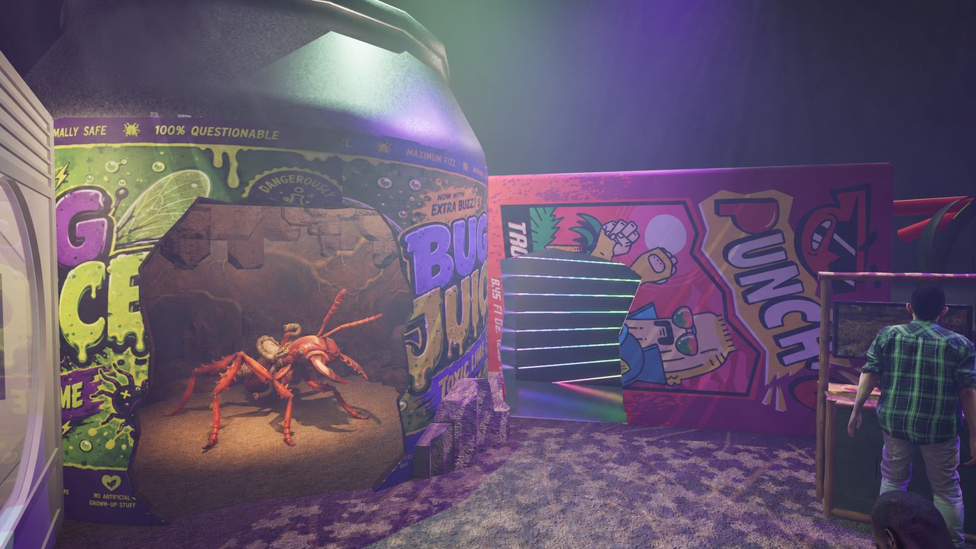 Rendering of the giant soda can with a punched hole revealing a red ant inside the mound