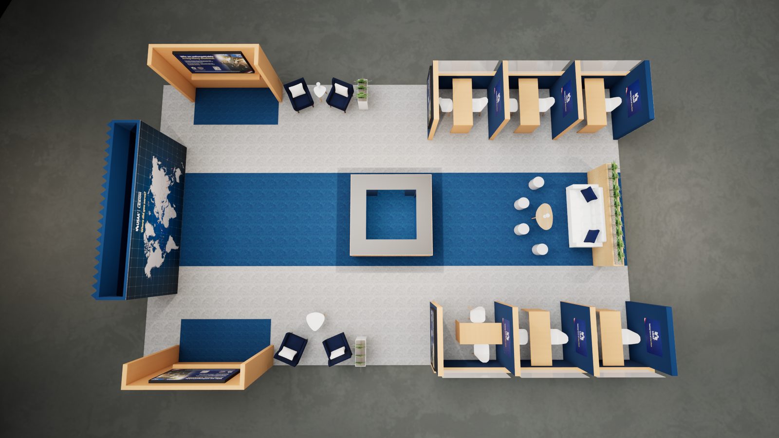 Plan view of the USAA 30 by 50 foot booth