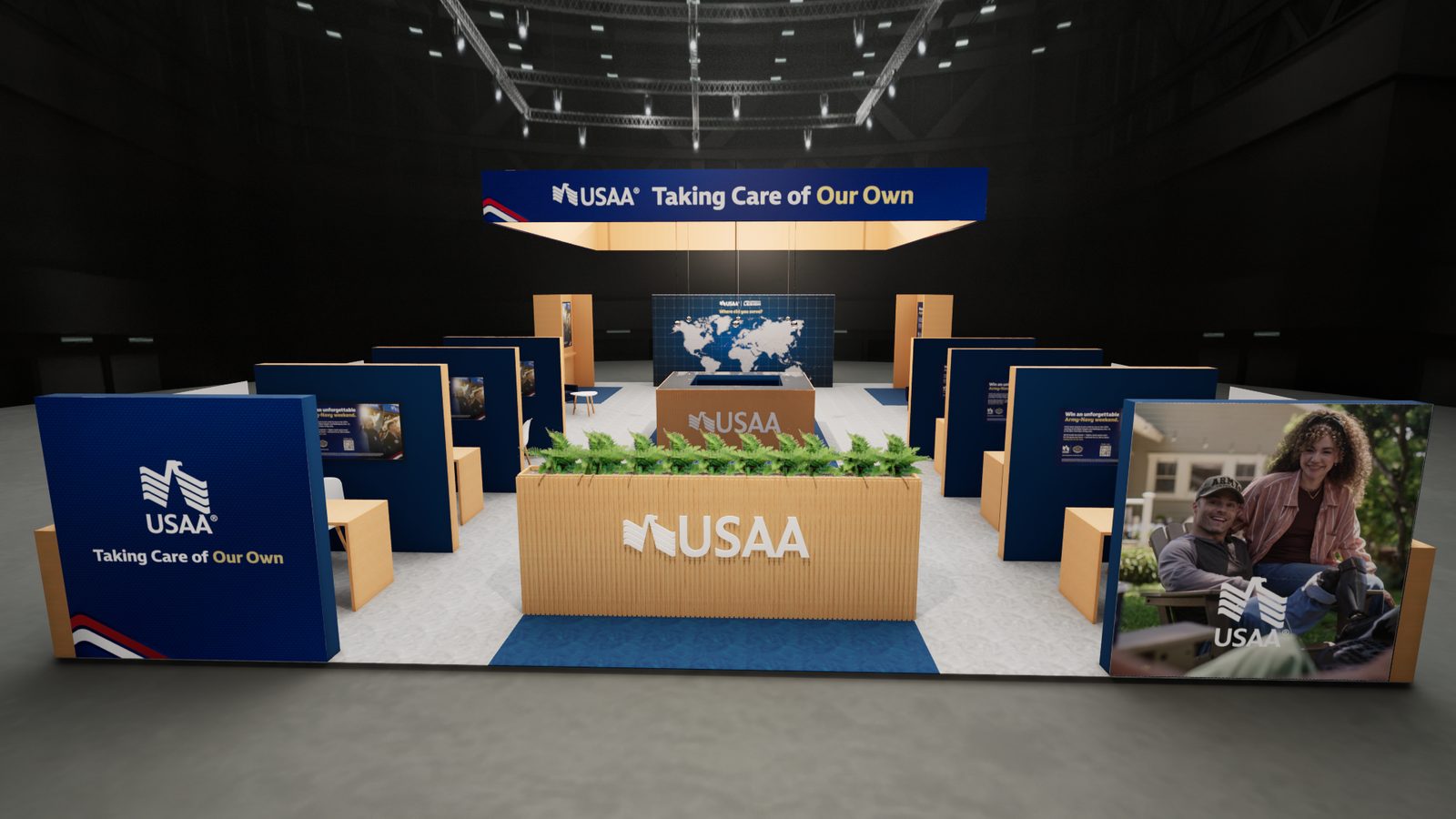 Rendering of the USAA 30 by 50 foot trade show environment